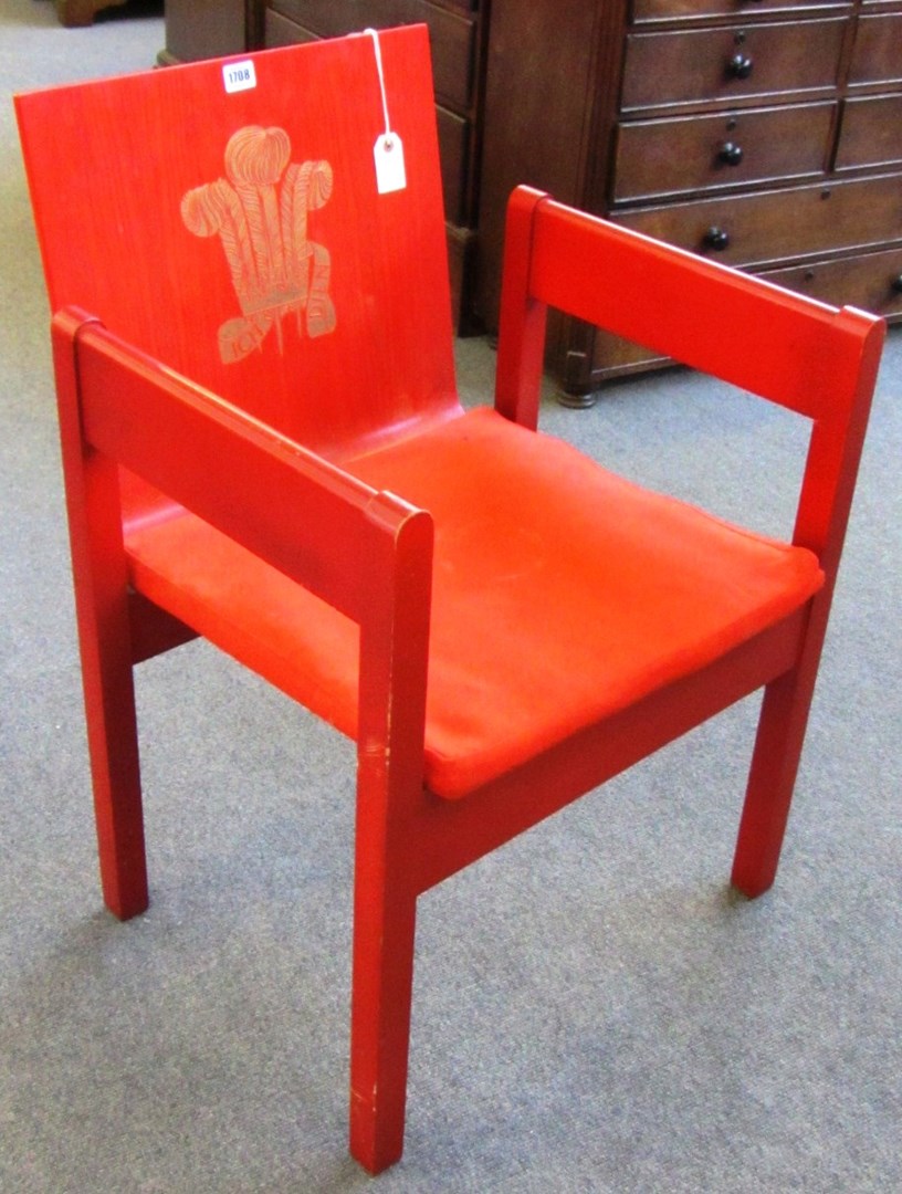 Appraisal: A Prince Charles Investiture open armchair designed by Lord Snowdon