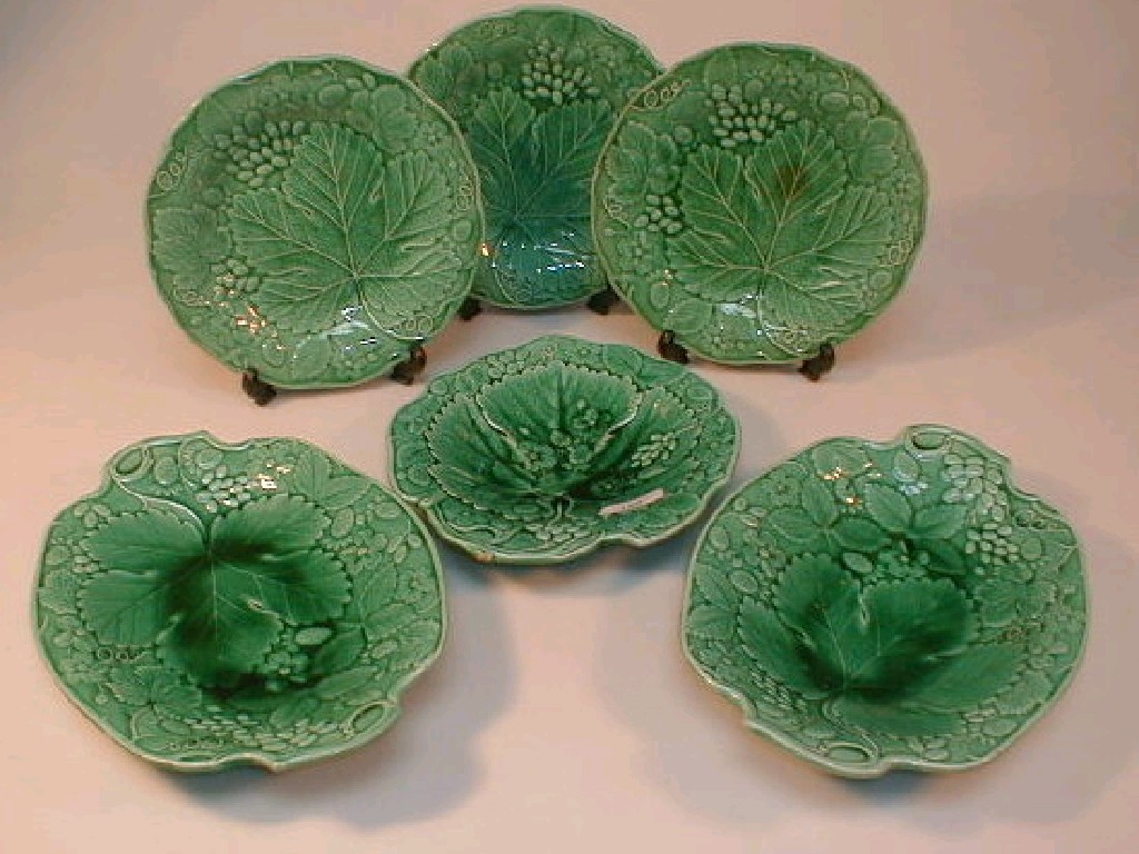 Appraisal: A thC pottery part dessert service leaf moulded and green