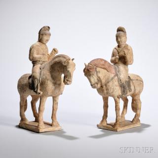 Appraisal: Two Pottery Horse and Riders Two Pottery Horse and Riders