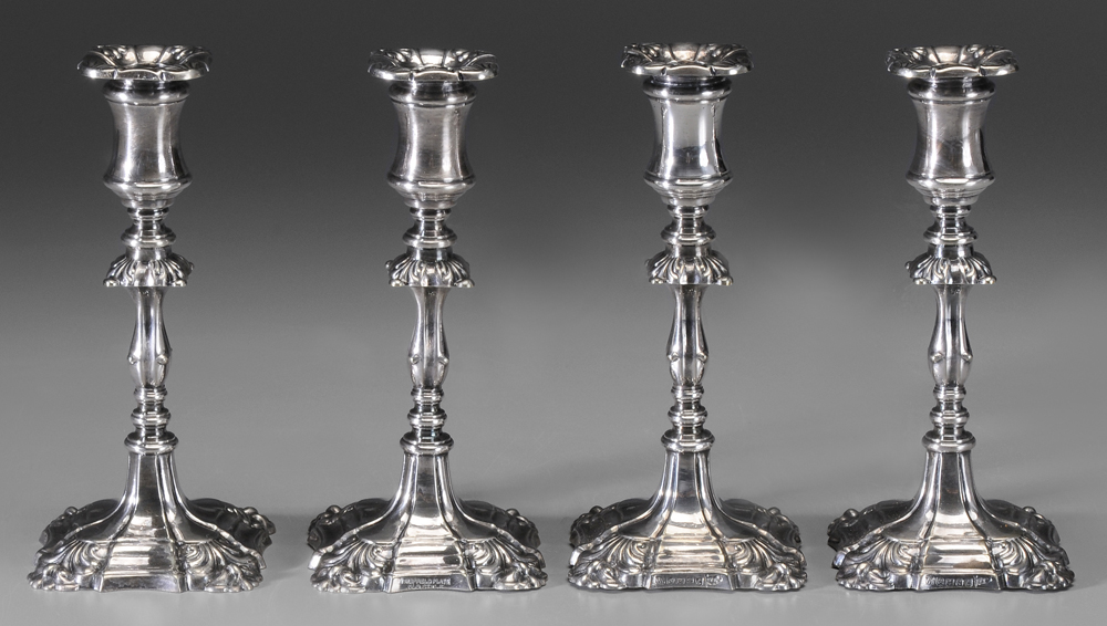 Appraisal: Set of Four Silver-Plated Candlesticks Sheffield England late th century