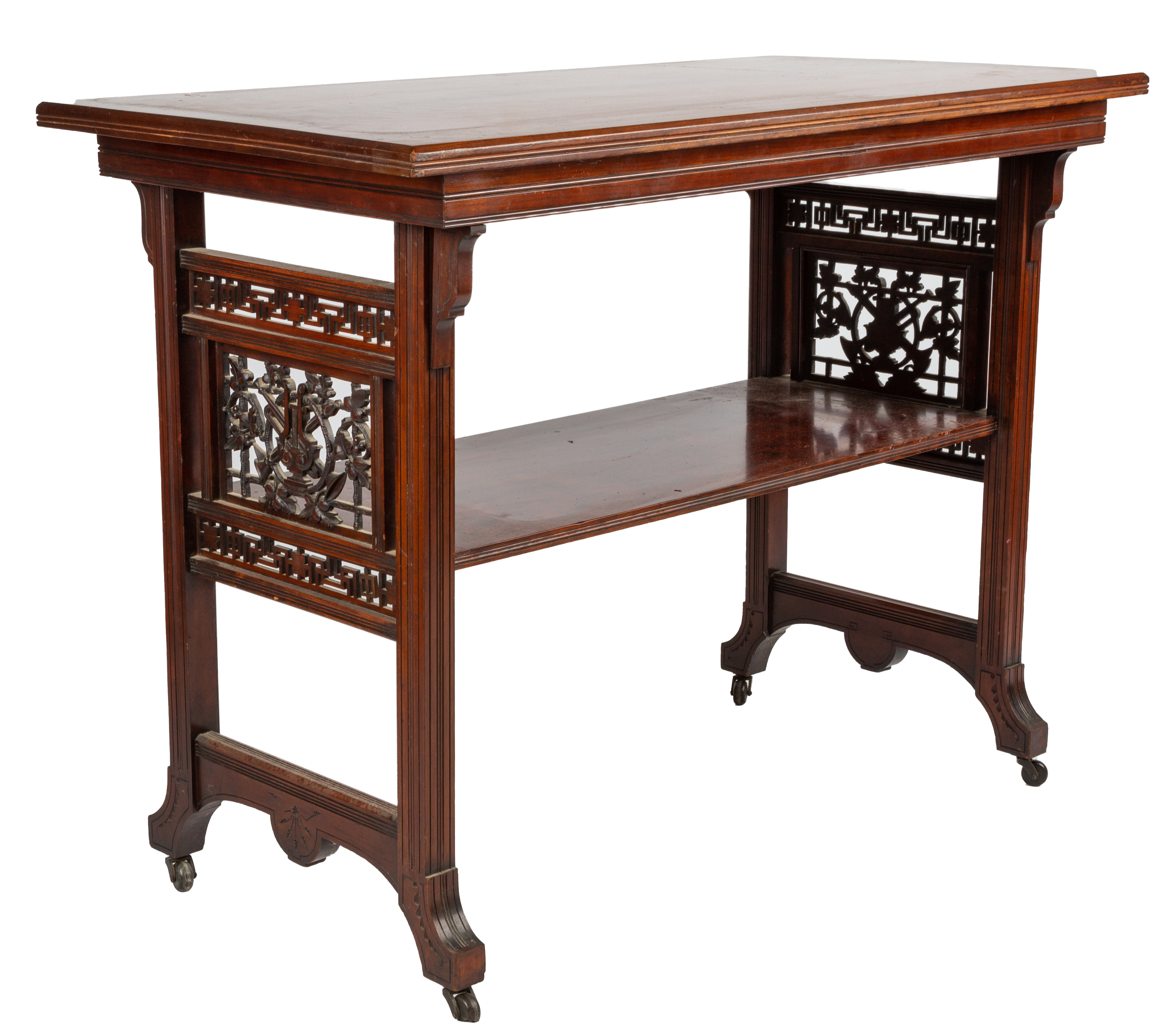 Appraisal: AESTHETIC CARVED CHERRY SIDE TABLE Aesthetic Carved Cherry Side Table