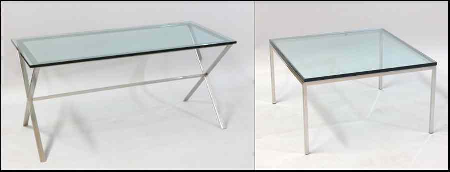 Appraisal: CONTEMPORARY GLASS TOP DESK Together with glass top cocktail table