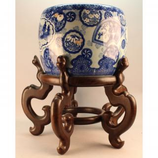 Appraisal: th C Chinese Blue White Planter on Stand th C