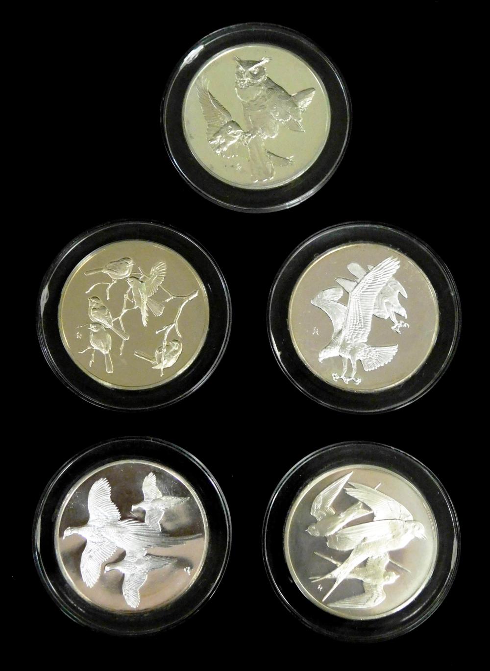 Appraisal: STERLING Five Gilroy Roberts Birds medals sterling silver proof stamped