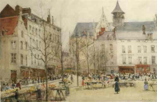 Appraisal: Arthur George Bell - watercolour Continental town square signed x