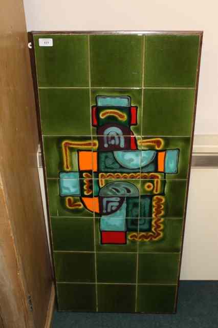 Appraisal: A 'S GREEN TILED PANEL with abstract design x