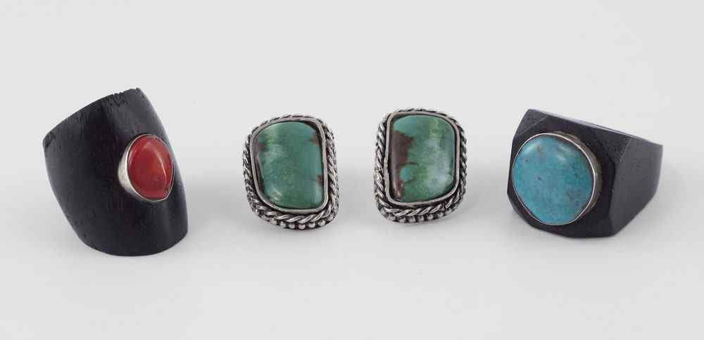 Appraisal: NAVAJO WOOD STERLING AND STONE JEWELRY piece lot to include