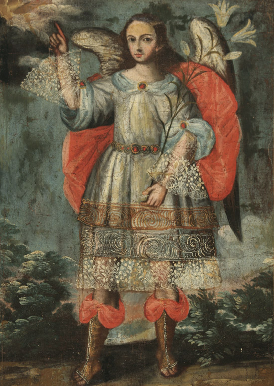 Appraisal: Spanish Colonial School th- th Century Archangel Gabriel Unsigned Oil