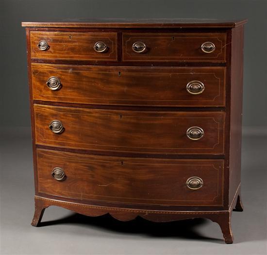 Appraisal: Federal style stringer inlaid mahogany bow-front chest of drawers Potthast