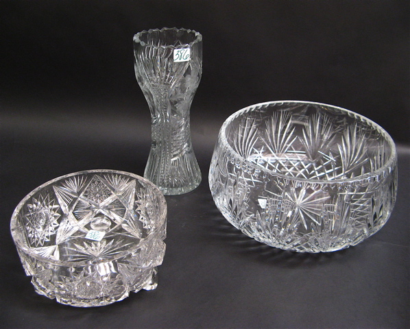 Appraisal: THREE CLEAR CUT GLASS TABLE ACCESSORIES American Brilliant Period tri-footed