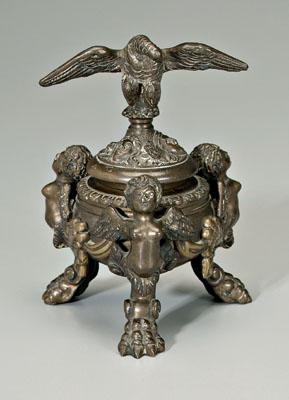 Appraisal: Bronze ink stand spread eagle top section over tripod base