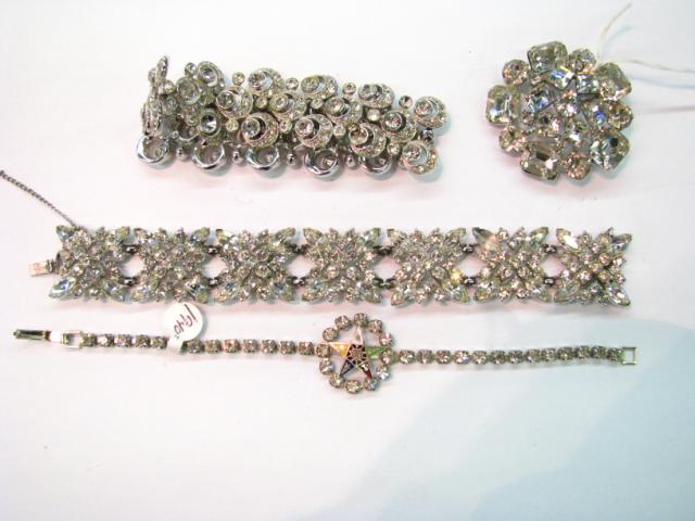 Appraisal: Group of vintage costume jewelry rhinestone pieces including Weiss pin