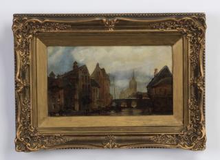 Appraisal: th c Dutch O p river scene with houses th