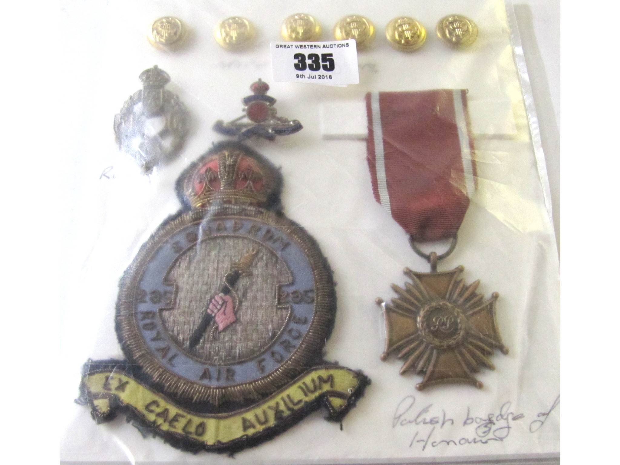 Appraisal: A lot comprising Royal Navy buttons Reme cap badge Polish