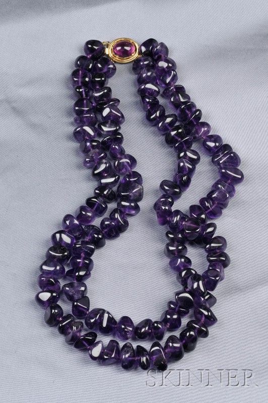 Appraisal: Double-strand Amethyst Bead Necklace Gump's composed of tumbled beads completed