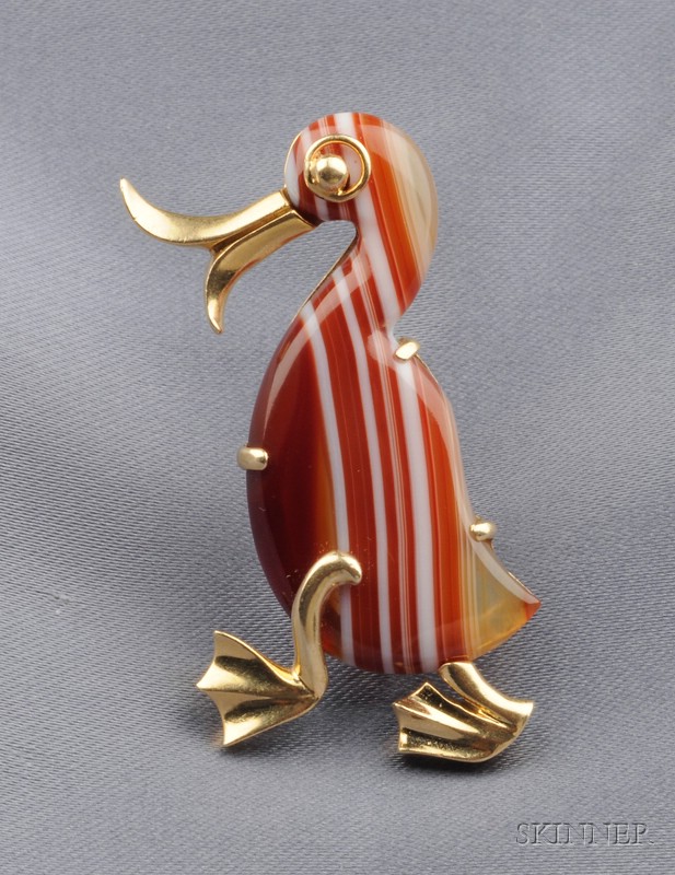 Appraisal: kt Gold and Banded Onyx Puddle Duck Brooch Tiffany Co