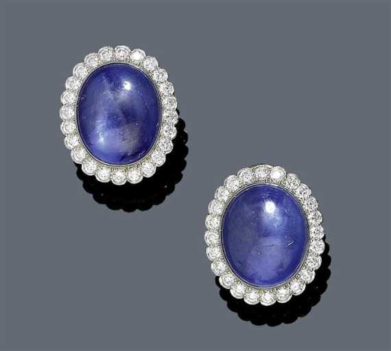 Appraisal: SAPPHIRE AND DIAMOND EAR CLIPS ca Platinum Attractive ear clips