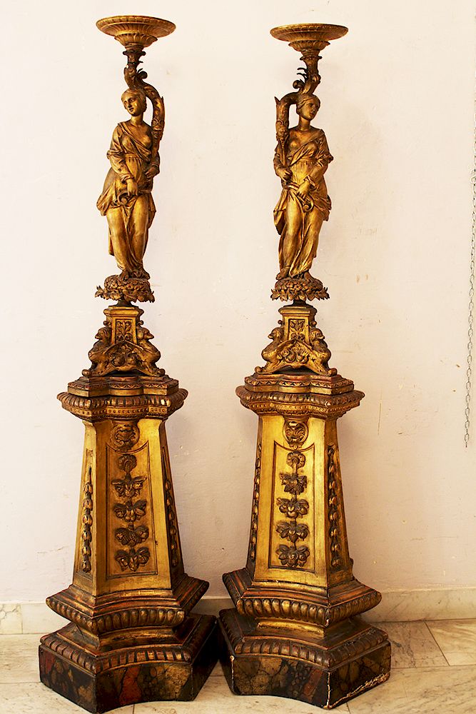 Appraisal: Pair of Genoese Palace Hall lamp Stands Pair of Genoese