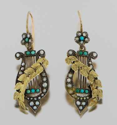 Appraisal: A Pair of Georgian Lyre Earrings Silver topped gold earrings