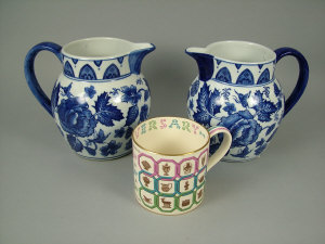 Appraisal: A pair of Moyses Steven of London pottery blue and