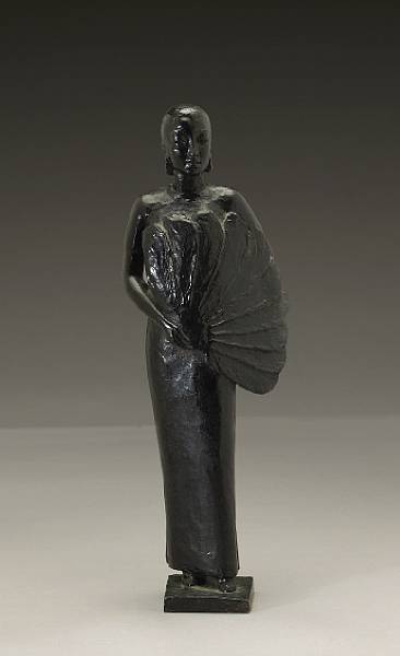 Appraisal: A patinated bronze figure of a woman with fan Lucile