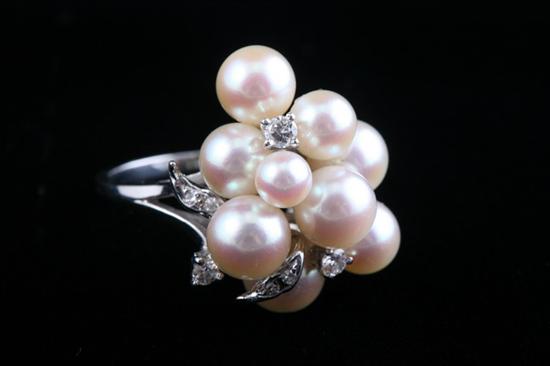 Appraisal: K WHITE GOLD CULTURED PEARL AND DIAMOND CLUSTER RING Grape