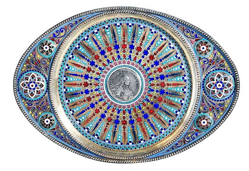 Appraisal: Fine Russian Silver Plique- -Jour Tray Moscow late th century