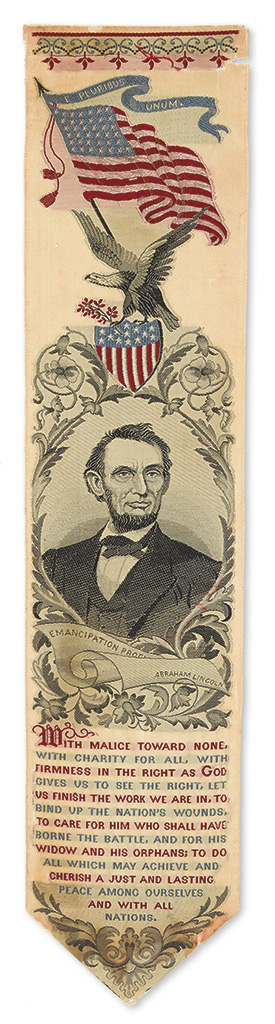 Appraisal: LINCOLN ABRAHAM Lincoln memorial ribbon Silk ribbon in blue red