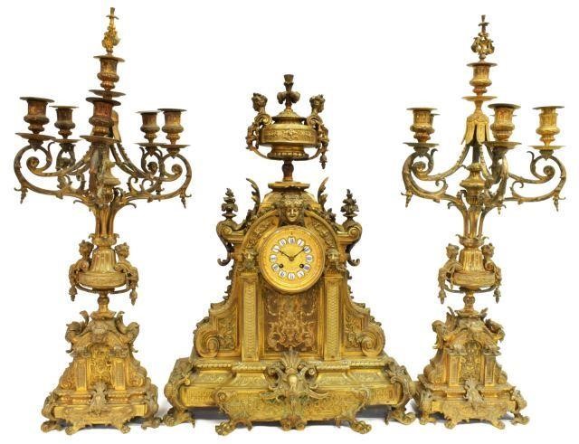 Appraisal: lot of Exceptional French Renaissance Revival bronze mantel set th