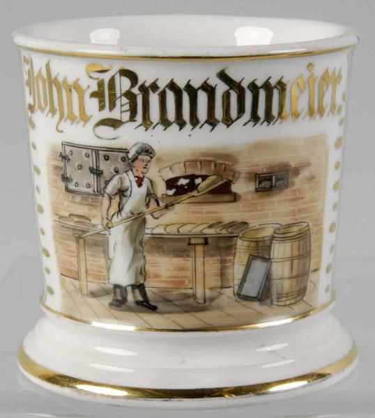 Appraisal: Bakers Shaving Mug Description Gilt name John Brandmeier Shows a