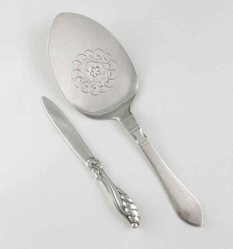 Appraisal: GEORG JENSEN LETTER OPENER CAKE PIE SERVER To include Circa