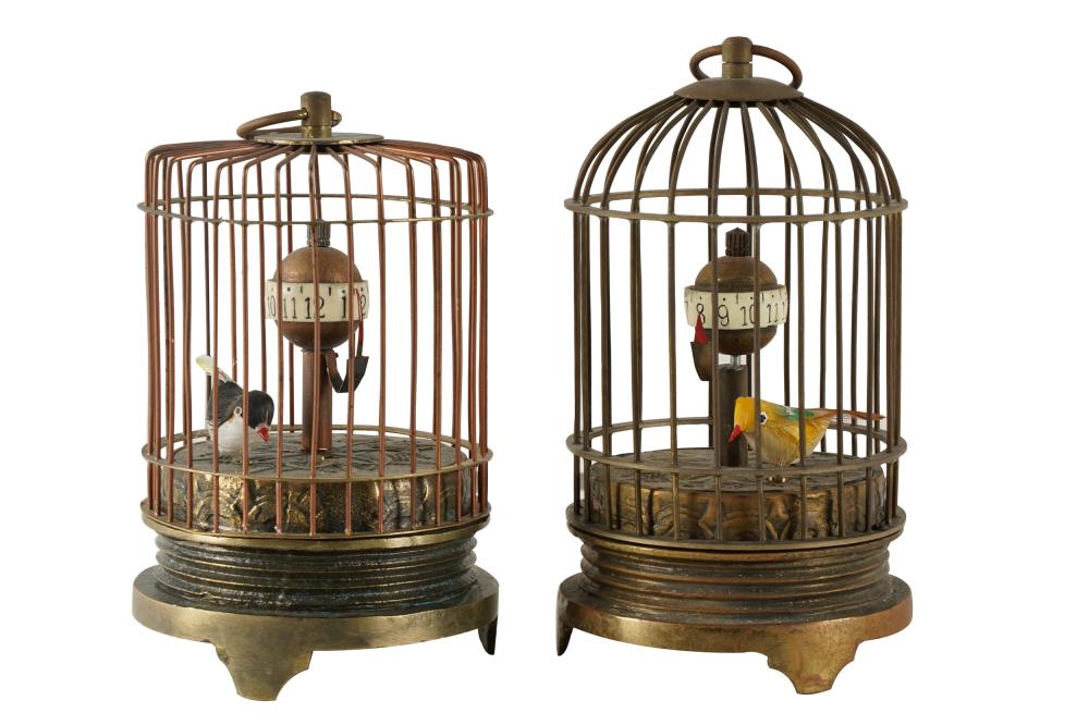 Appraisal: TWO ANTIQUE BIRDCAGE TABLE CLOCKSunsigned each enclosing an orb with