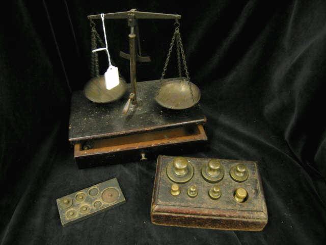 Appraisal: th Century Balance Scales with weights drawer below tall