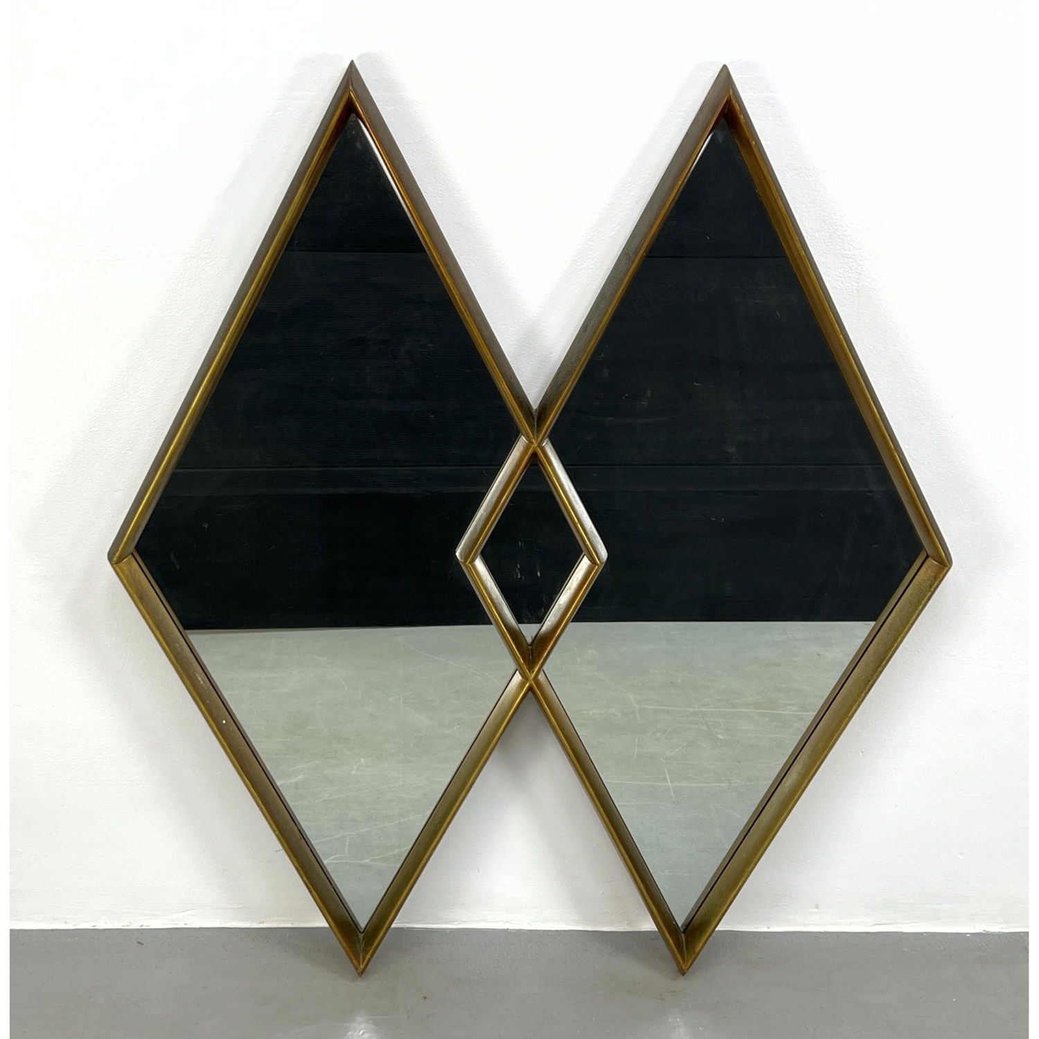 Appraisal: Decorator Double Diamond Frame Wall Mirrors Gold finish wood Dimensions