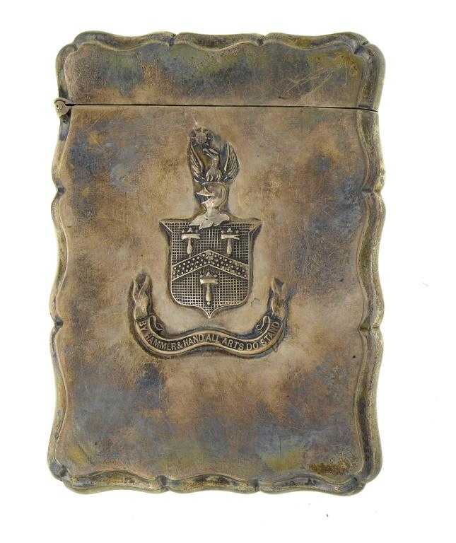 Appraisal: A VICTORIAN SILVER CARD CASE embossed with the arms of