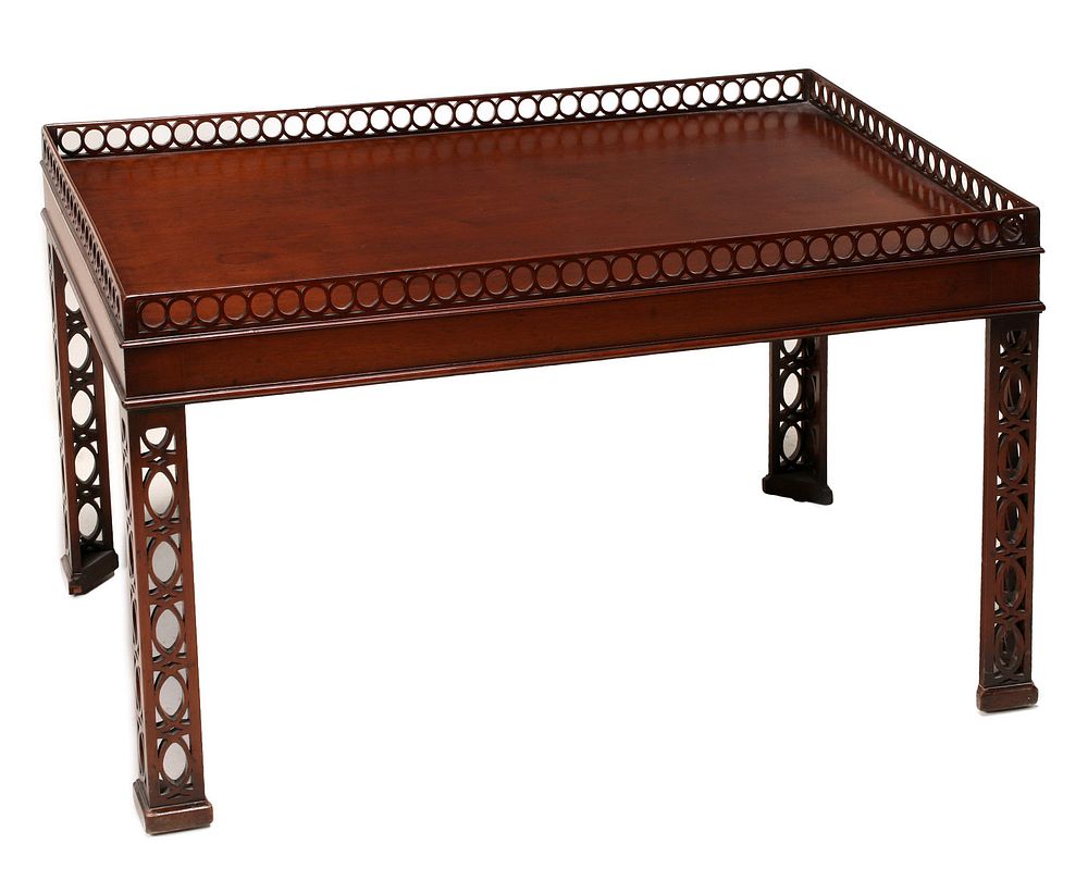 Appraisal: TH CENTURY MAHOGANY TABLE AND ETAGERE Rectangular top with pierced