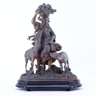 Appraisal: Victorian Style French Metal Group of a Woman with Deer