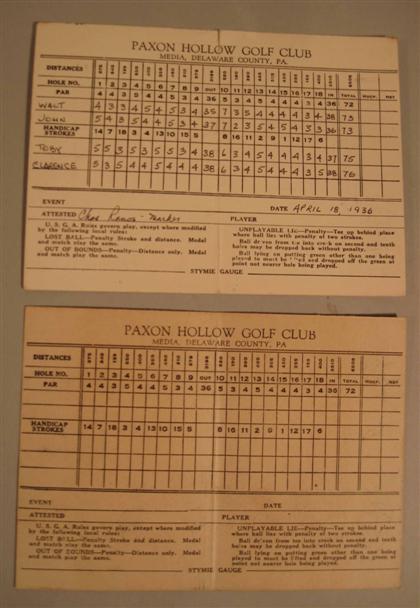 Appraisal: pieces Signed Golf Score Cards Hazen Walter et al Paxon