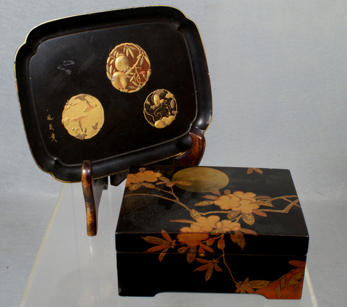 Appraisal: Japanese Lacquer tray W signed edge roughness th c and