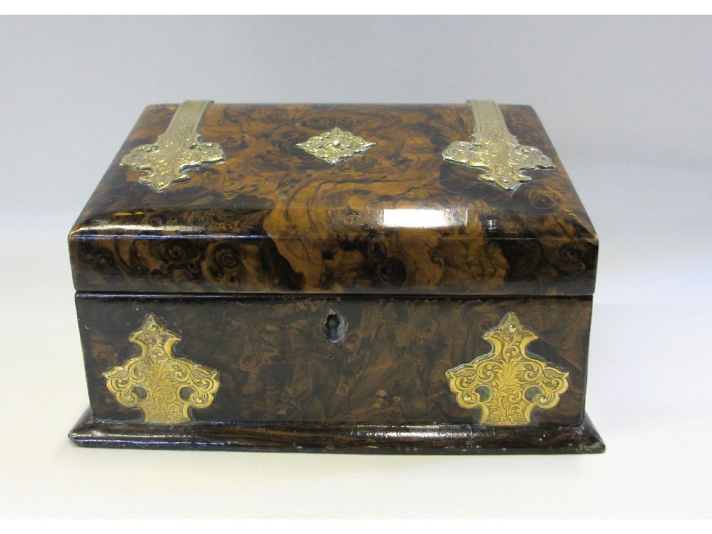 Appraisal: Simulated burr walnut stationary box with brass mounts