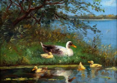 Appraisal: Constant Artz Dutch - The Attentive Mother The Swimming Lesson