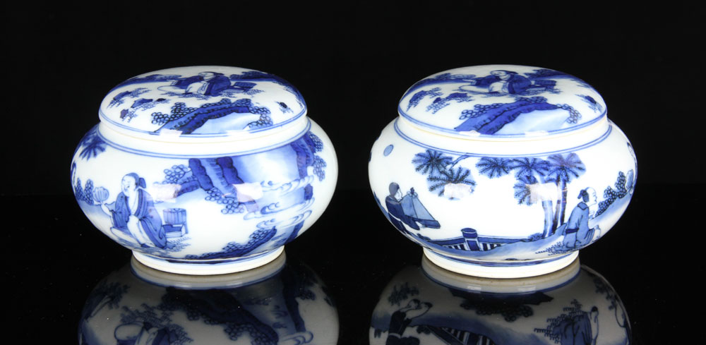 Appraisal: - Pr of th C Chinese Blue and White Go