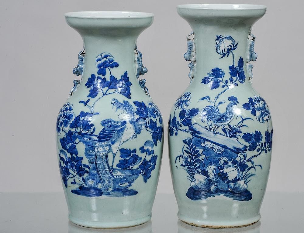 Appraisal: TWO BLUE AND CELADON PORCELAIN VASES Chinese th Century Each