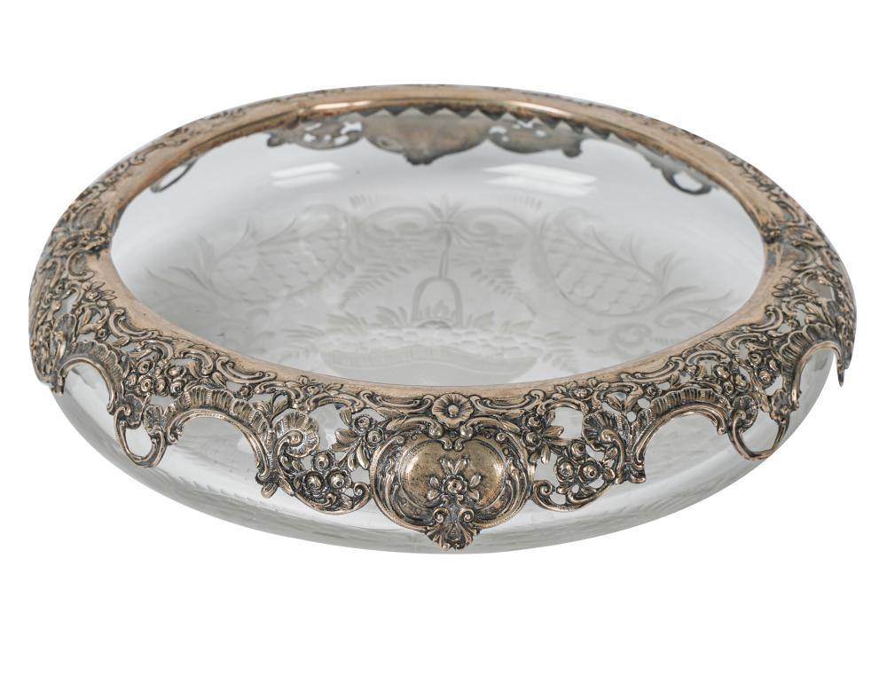 Appraisal: CONTINENTAL SILVER OVERLAY GLASS BOWLstamped Provenance The Estate of Henry