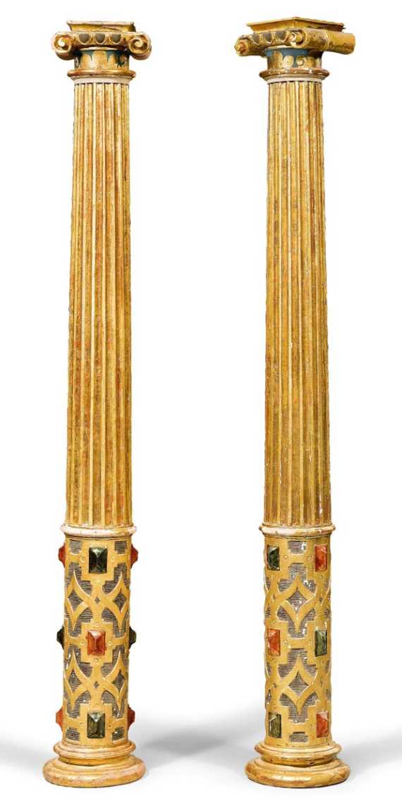 Appraisal: PAIR OF PAINTED COLUMNS late Baroque Italy th century Fluted