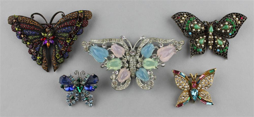 Appraisal: COLLECTION OF FIVE BUTTERFLY BROOCHES five butterfly brooches unsigned