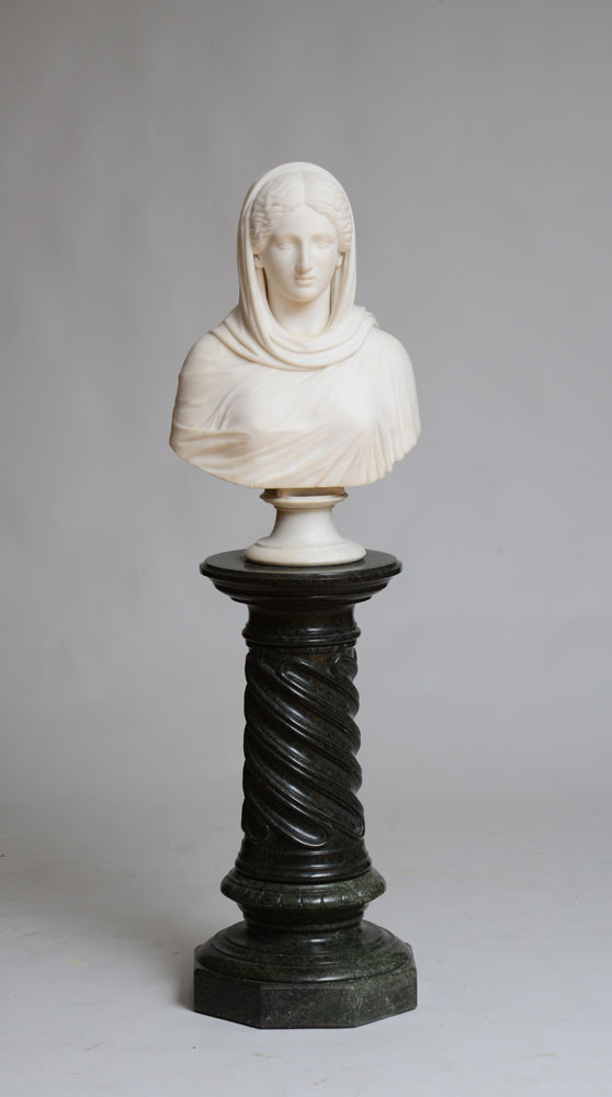 Appraisal: ITALIAN CARVED MARBLE BUST OF A MAIDEN ON VERDE ANTICO