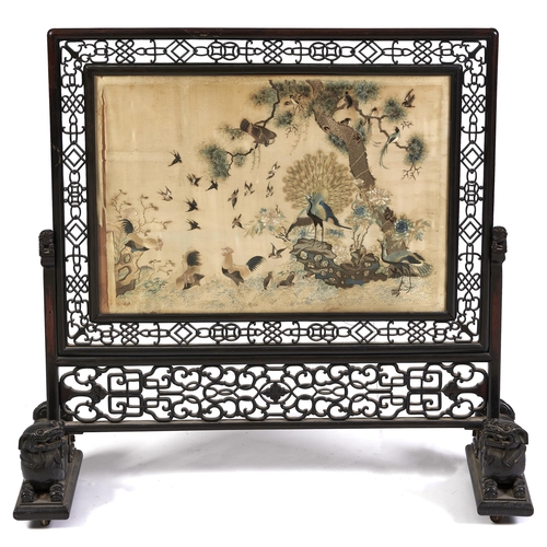 Appraisal: A Chinese hardwood firescreen late th c inset with a