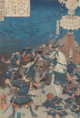 Appraisal: Utagawa Kuniyoshi Japanese - Warriors Protecting Honorable Leader on White