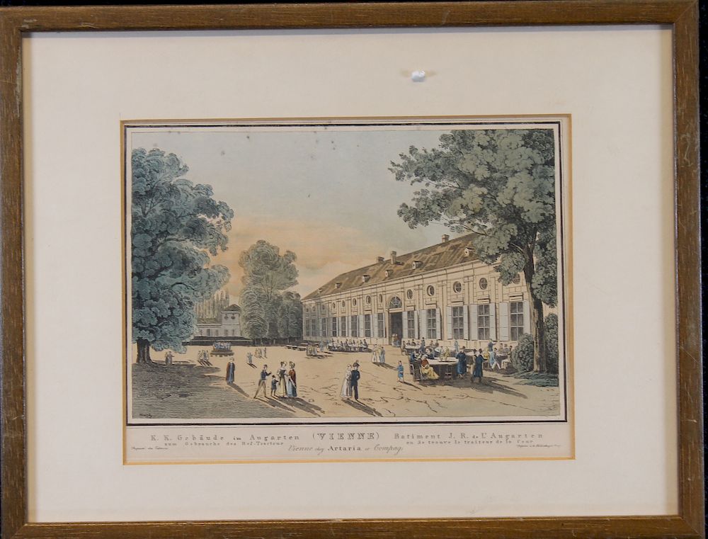 Appraisal: Antique Augarten Colored Engraving Engraving of the Augarten published by